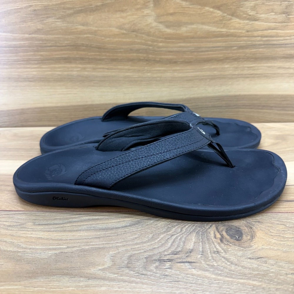 Olukai Ohana Flip Flops Womens 11 Black Thong Sandals Travel Vacation Casual